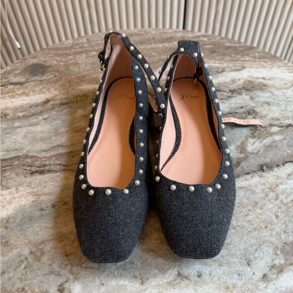 J. Crew Poppy ankle-strap ballet flats in embellished wool pearl size 9.5 - Picture 12 of 15